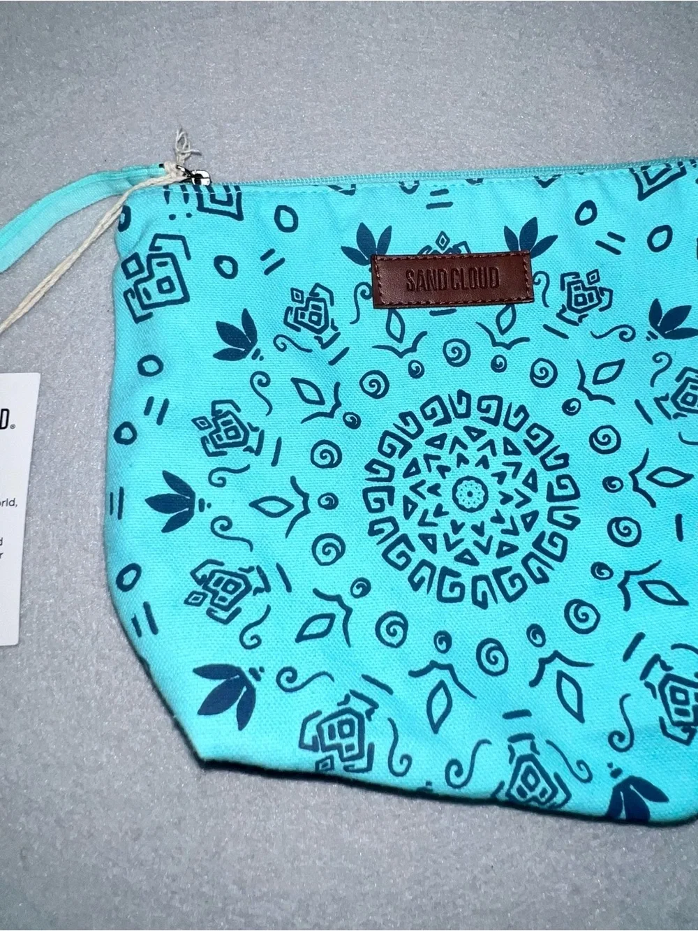 Sand Cloud Mandala Zipper Pouch Seaglass Blue Organic Cotton Canvas New With Tag